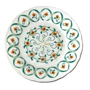 (2) Limoges Facon Peint A La Main Green/Orange Floral Pattern Salad Plate 7.75”